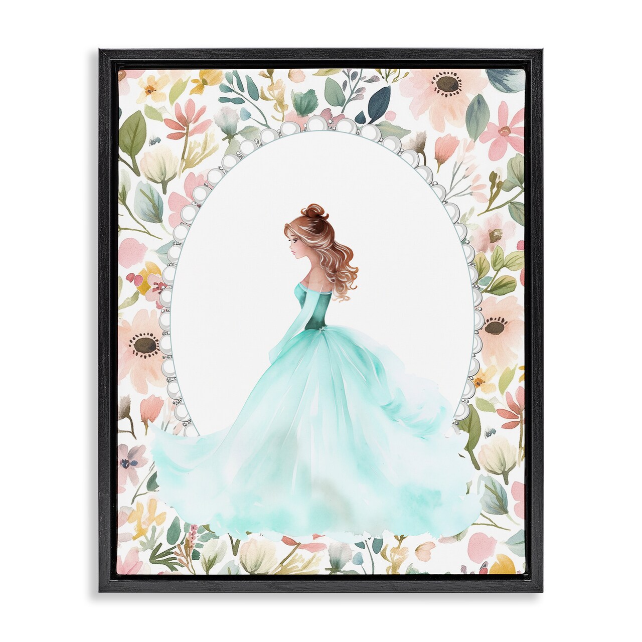 Stupell Industries Blue Princess with Pearl Border Floating Frame, design by Christine Simpson Art